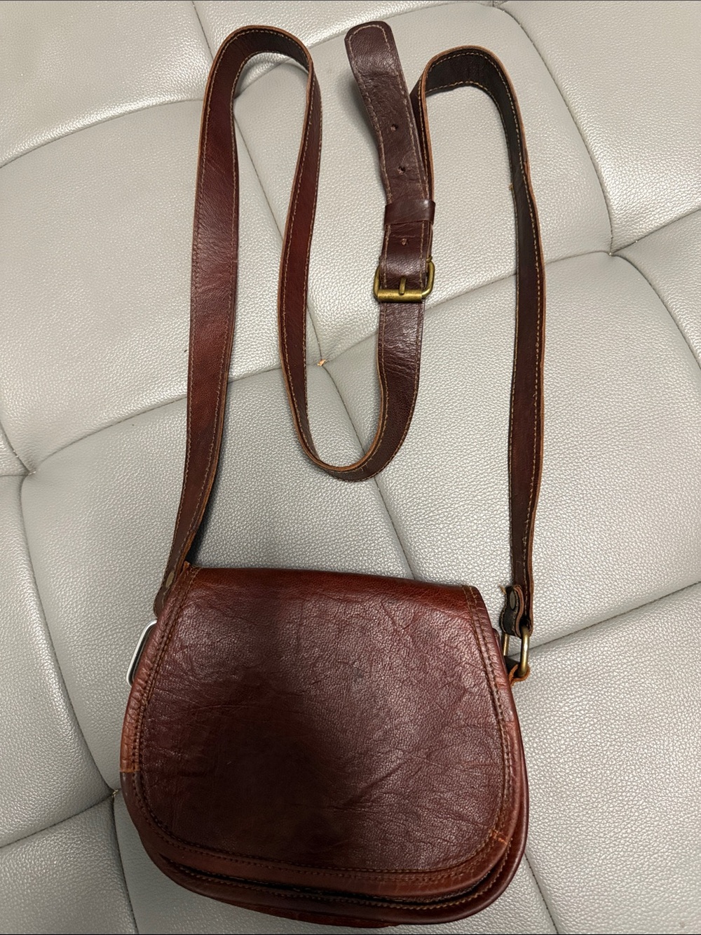 Brown  genuine Leather Crossbody Saddle Bag